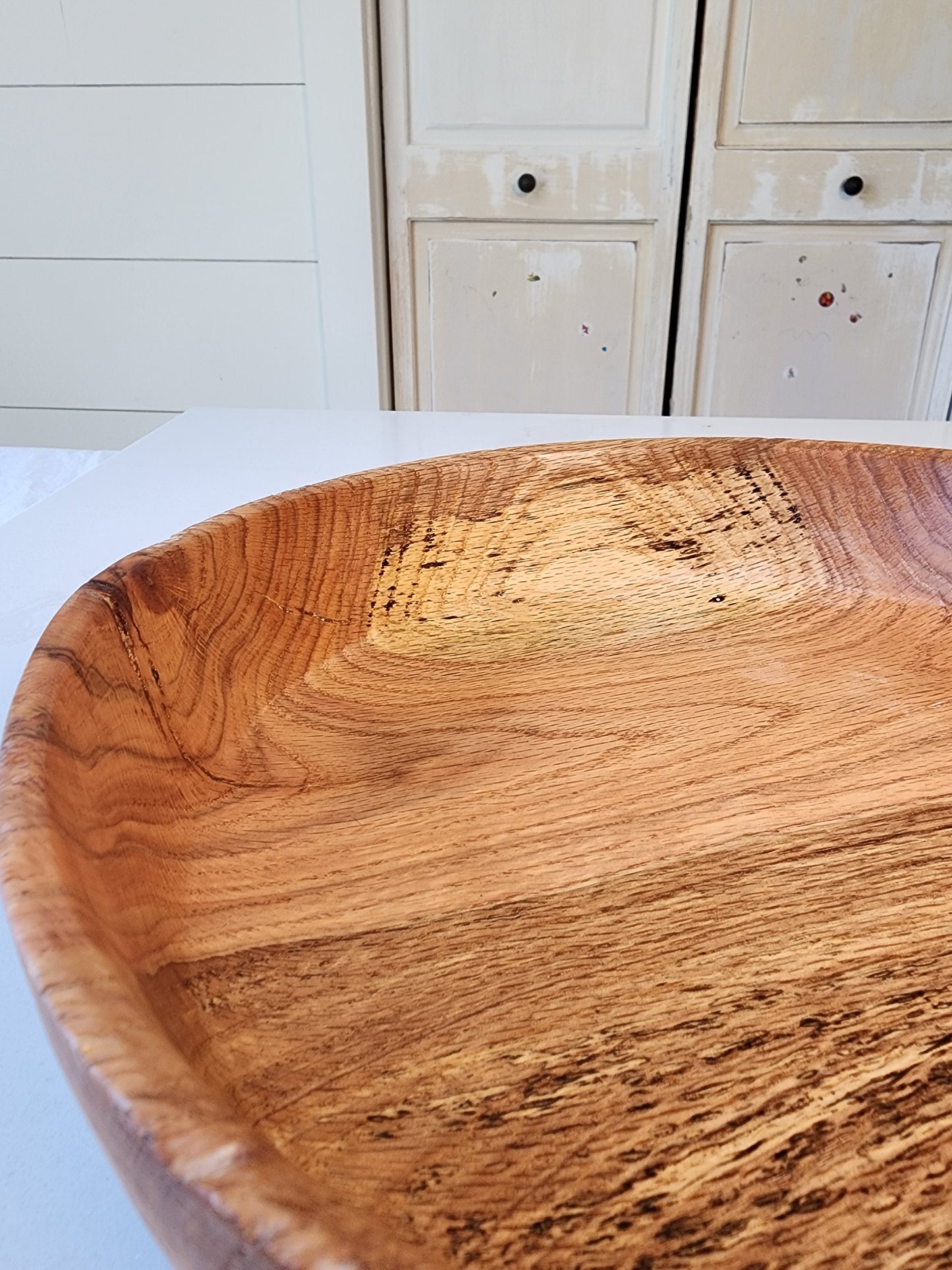 Shallow Oak Serving Bowl